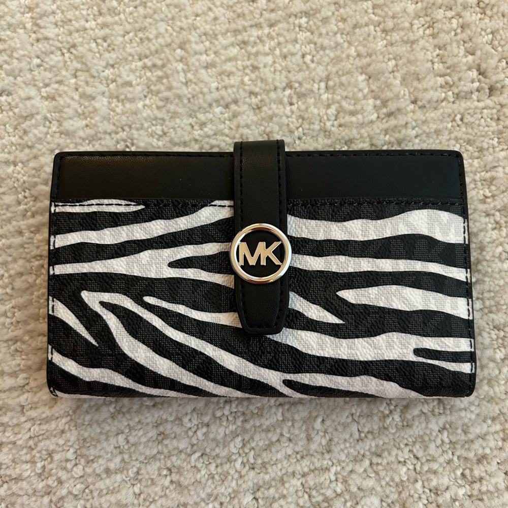 Michael Kors MK Black White Zebra Wallet NEW